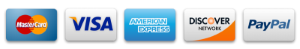 We accept: Visa, MasterCard, American Express, Discover, and PayPal