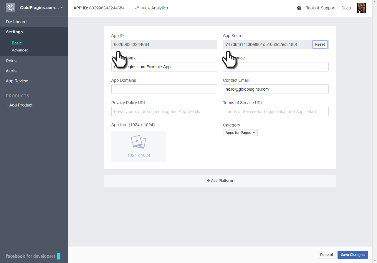 Adding Client ID and Client Secret for Facebook Login