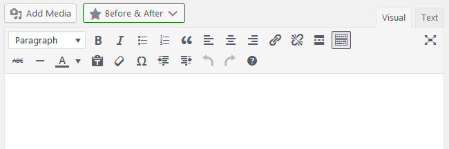 Before & After Media Button appearing above WordPress post editor