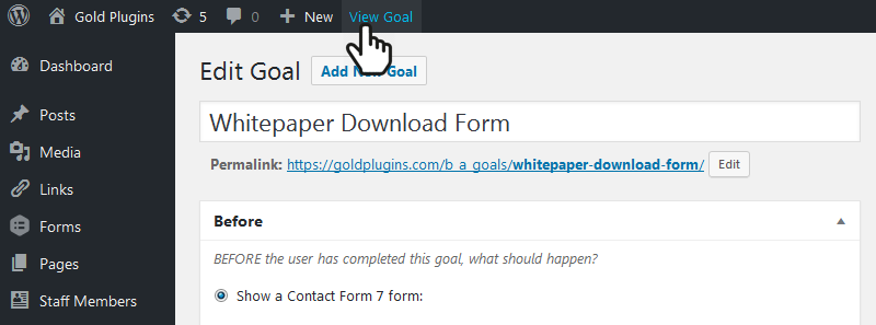 Editing a Goal and clicking the View Goal link to discover the permalink