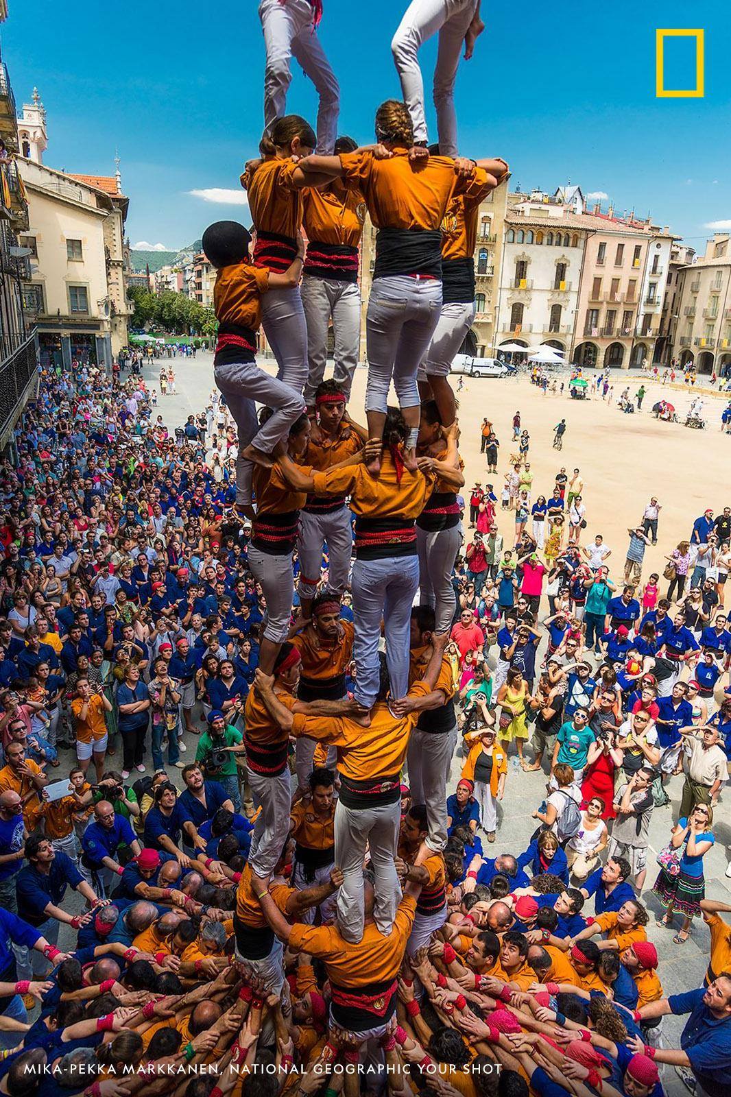 "For hundreds of years, Catalans have been mastering the building of castells, human castles or towers. And today it is more popular and safer than ever," writes photographer Mika-Pekka Markkanen. https://on.natgeo.com/2zRsUvD