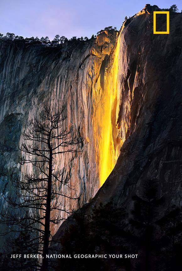 "Yosemite is a remarkable place to visit, especially in the winter," writes Your Shot photographer Jeff Berkes, who captured this spectacular image of the park's celebrated 'firefall.' https://on.natgeo.com/2GIQoY6