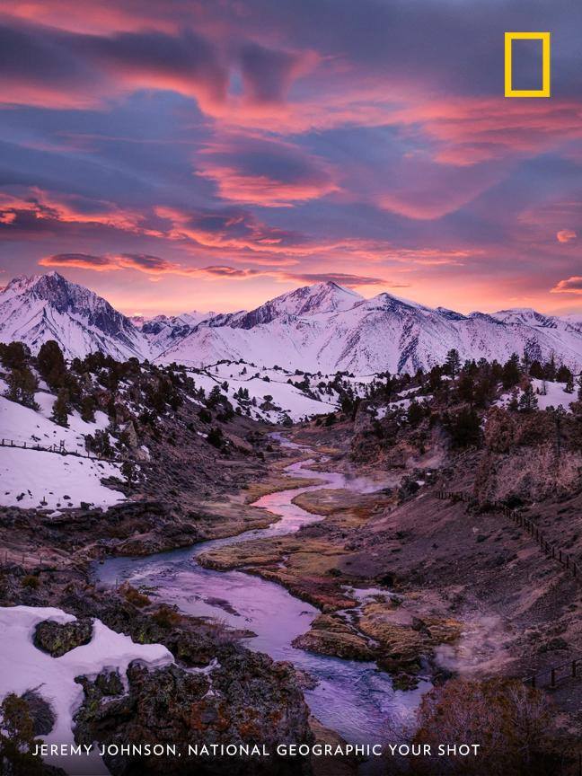 Your Shot photographer Jeremy Johnson documented this dreamy scene of Hot Creek near Mammoth Lakes, California. https://on.natgeo.com/2UAVwVU