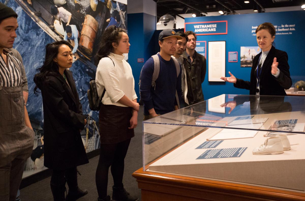 by Kerri Lawrence | National Archives News WASHINGTON, December 13, 2018 – For some cast and crew members of the Broadway hit musical Miss Saigon, their recent visit to the National Archives exhibit “Remembering Vietnam” transformed the way they share and perform their story on stage.